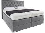 Boxspringbett, grau (dunkelgrau), B:190cm L:212cm, Bezug der Obermatratze: 100% Polyester, Bezug abnehm- und waschbar bis 60C;Unterbox und Kopfteil: Microvelours-Bezug (100% Polyester), WESTFALIA SCHLAFKOMFORT, Komplettbetten, Boxspringbett