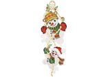 Fensterbild "Schneemänner" Gr. 1, bunt (ecru, grün, rot), B:16cm H:44cm, Polyester, W. REUTER & SOHN - PLAUENER SPITZE, Fensterbilder, Fensterbild, Made in Germany