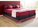 Boxspringbett MAINTAL "Lago", rot (bordeauxrot, schwarz), B:167cm L:210cm, Bezug Kopteil und seitliche Unterbox wahlweise Microvelours aus 100% Polyester oder Kunstleder;DIe Obermatratze ist bei beiden Bezugsqualitäten mit Microfaser (100% Polyester) bezogen, Unterseite 100% Baumwolle;Das Kopfteil ist bei Microvelours an den Ecken abgerundet, bei Kunstleder gerade;Bezug der Oberseite aus strapazie