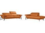 Sofa EGOITALIANO "Anais, Design mit hohem Sitzkomfort, Fußfarbe schattengrau", orange, Sofas, Leder BULL, Ottomane Armlehne links, Sofa, Set, Kopfteil verstellbar, Leder BULL, orange