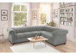 Chesterfield-Sofa HOME AFFAIRE "Duc Ecksofa L-Form", grau (hellgrau), B:255cm H:74cm T:214cm, Samtoptik (100% Polyester);Samtoptik (100% Polyester);Luxus-Microfaser Lederoptik (100% Polyester), Sofas, Chesterfield-Sofa, hochwertige Knopfheftung im Rücken, Samtoptik mit changierender Optik
