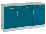 Unterschrank WIHO KÜCHEN "Kiel", blau (front: ozeanblau, korpus: steel grau), B:150cm H:85cm T:50cm, Schränke, Unterschrank, 150 cm breit