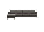 Ecksofa FLEXLUX "Fiore, super Sitzkomfort durch Kaltschaum im Sitz, L-Form", grau (warm mineral), B:280cm H:85cm T:159cm, 100% Echteder, Sofas, Ecksofa, schmale Armlehnen, Füße Alu+ Eiche