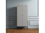 Kleiderschrank ANDAS "MIA", grau, B:80cm H:190cm T:55cm, FSC-zertifizierter Holzwerkstoff, MDF, Schränke, Kleiderschrank, Fräsungen in den Fronten, goldene Griffe, Breite 80 cm, FSC