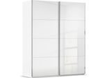 Schwebetürenschrank RAUCH "Kleiderschrank Schrank Garderobe Schlafzimmerschrank SCALE-FYRA", weiß (alpinweiß, glas kristallweiß, griffleisten chrom), B:181cm H:223cm T:67cm, Holzwerkstoff, Schränke, Schwebetürenschrank, edle viergeteilte Türen mit Glas-Front viele Farben MADE IN GERMANY