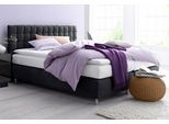 Boxspringbett, schwarz, B:215cm L:210cm, Microvelours (100% Polyester);Strukturstoff (77% Polyester und 23% Viskose);Bonnell-Federkern-Matratzenbezug: 100% Polyester;Kaltschaum-Matratzenbezug: Frottee 100% Polyester, WESTFALIA SCHLAFKOMFORT, Komplettbetten, Boxspringbett