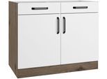 Unterschrank WIHO KÜCHEN "Elba", weiß (front: weiß, korpus: halifax eiche braun), B:100cm H:82cm T:57cm, Holzwerkstoff, Schränke, Unterschrank, Breite 100 cm