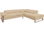 Ecksofa W.SCHILLIG "finn, Designsofa mit tollem Sitzkomfort, bequem, L-Form", beige (sahara s37), B:281cm H:71cm T:230cm, Flachgewebe S22 (100% Polyester);Stoff S37 (100% Polyester);Longlife Xtra-Leder Z59: Glattleder mit modischer Prägung. Hautstärke 0, 9 - 1, 1 mm, Sofas, Ecksofa, German Design Award 2016, Fußgestell Nussbaum natur, Breite 281 cm