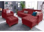 Ecksofa EXXPO - SOFA FASHION "Elio, kompakt, bequem & zeitloses Design, Breite 217cm, L-Form", rot (bordeaux), B:217cm H:84cm T:157cm, Luxus-Kunstleder;NaturLEDER (echtes Rindsleder) in Sitz und Rücken. Korpus in passendem Kunstleder SOFTLUX bezogen, Sofas, Ecksofa, wahlweise mit Bettfunktion