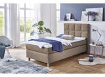 Boxspringbett, beige (schwarz, beige), B:135cm L:210cm, Bezug Bett: Feinstruktur 100% Polyester;Bezug Bonnell-Federkernmatratze: 100% Polyester;Bezug Kaltschaummatratze: 100% Polyester;Bezug Tonnentaschenfederkernmatratze: 80% Baumwolle, 20%Polyester;Topper: Komfortschaum mit Bezug 100% Polyester, WESTFALIA SCHLAFKOMFORT, Komplettbetten, Boxspringbett, mit Topper