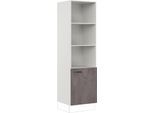 Seitenschrank IMPULS KÜCHEN "Prag", Breite/Höhe: 60/205,1 cm", grau (beton, optik schiefer dunkelgrau), B:60cm H:205,1cm T:57,6cm, Dekorfolie, Holzwerkstoff, Schränke, Seitenschrank, vormontiert, mit Drehtür, mit verstellbaren Fachböden