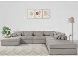 Wohnlandschaft OTTO HOME "Enid U-Form", beige, B:460cm H:75cm, Baumwollmix (60% Baumwolle/40% Leinen);Struktur fein (100% Polyester);Samtoptik (100% Polyester);Samtvelours (100% Polyester);Struktur (100% Polyester);Struktur recycelt (100% recyceltes Polyester), Sofas, Wohnlandschaft, 6 Teile, bestehend aus Modulen, in vielen Bezügen, auch in Breitcord
