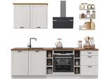 Küchenzeile HOME AFFAIRE "Teramo", weiß (küche: weiß, front: weiß, korpus: weiß, arbeitsplatte: honigfarben), B:250cm T:60cm, Komplettküchen-Sets, Küchenzeile, Breite 250 cm, Kiefer massiv, mit Arbeitsplatte