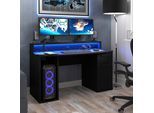 Gamingtisch FORTE "Ayo", schwarz (schwarz, schwarz, schwarz), B:140cm H:91,1cm T:65cm, Tische, Gamingtisch, mit LED-RGB Beleuchtung, moderner Schreibtisch, Breite 140 cm