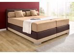 Boxspringbett MAINTAL "Lago", braun (cappucinofarben, braun), B:207cm L:210cm, Bezug Kopteil und seitliche Unterbox wahlweise Microvelours aus 100% Polyester oder Kunstleder;DIe Obermatratze ist bei beiden Bezugsqualitäten mit Microfaser (100% Polyester) bezogen, Unterseite 100% Baumwolle;Das Kopfteil ist bei Microvelours an den Ecken abgerundet, bei Kunstleder gerade;Bezug der Oberseite aus strap