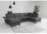 Wohnlandschaft HOME AFFAIRE "Rochelle, U-Form", grau (dunkelgrau), B:314cm H:90cm T:195cm, 95% Polyester 5% Polyamid, Sofas, Wohnlandschaft, optional mit Armteilverstellung, mit Bettfunktion & Bettkasten