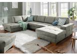 Wohnlandschaft HOME AFFAIRE "Puccini U-Form", grau (hellgrau), B:340cm H:86cm T:224cm, Luxus-Microfaser (100% Polyester);Luxus-Microfaser ALTARA NUBUCK (100% Polyester);Luxus-Microfaser Lederoptik (100% Polyester), Sofas, Wohnlandschaft, mit Federkern, Sitztiefenverstellung, Kontrastnaht