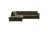 Ecksofa FLEXLUX "Fiore, L-Form", grün (moss grün), B:234cm H:85cm T:225cm, 100% Polyester, Sofas, Ecksofa, schmale Armlehnen, Füße alufarben, B/T 234/225 cm, Kaltschaum im Sitz