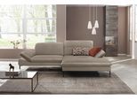 Ecksofa W.SCHILLIG "enjoy&MORE, Designsofa, elegant und bequem, L-Form", braun (stone z59), B:294cm H:87cm T:185cm, Chenille-Flachgewebe R66 (85% Polyester, 15% Nylon);Longlife Xtra-Leder Z59: Glattleder mit modischer Prägung. Hautstärke 0, 9 - 1, 1 mm;Stoff S37 (100% Polyester), Sofas, Ecksofa, Sitztiefenverstellung, Füße schwarz pulverbeschichtet, Breite 294 cm