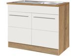Spülenschrank KOCHSTATION "KS-Wien", weiß (weiß, wotaneiche), B:100cm H:85cm T:60cm, Holzwerkstoff, Schränke, Spülenschrank, Breite 100 cm, inkl. Einbauspüle