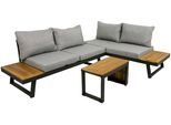 Garten-Essgruppe GARDEN PLEASURE "FELICE", grau (grau, grau, schwarz), B:140cm H:70cm T:175cm, Aluminium, FSC-zertifiziertes Massivholz, Sitzmöbel-Sets, Garten-Essgruppe, mit bequemer Polsterung