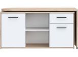 Schreibtisch FORTE "Aliklia", weiß (sonoma eiche, weiß, sonoma eiche), B:144cm H:74,1cm T:50cm, Tische, Schreibtisch, multifunktional, Tischplatte ausschwenkbar, mit Rollen, Sideboard