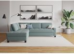 Ecksofa DOMO COLLECTION "Florentina zeitlos und elegant, Sitznähte als Designelement, L-Form", blau (eisblau), B:243cm H:84cm T:209cm, Struktur fein (100% Polyester);Luxus-Microfaser (100% Polyester);Luxus-Microfaser in Chenille-Optik (100% Polyester);Microvelour (100% Polyester);Webstoff (100% Polyester), Sofas, Ecksofa, wahlweise mit Bettfunktion, mit Kontrastnaht, Komfortsitzhöhe 47cm