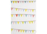Seitenzugrollo LICHTBLICK ORIGINAL "Rollo Klemmfix, ohne Bohren, Verdunkelung, Wimpelkette - Bunt", bunt (bunt, weiß), B:150cm H:60cm, Polyester, Rollos, Seitenzugrollo