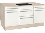 Kücheninsel OPTIFIT "Bern", weiß (küche: weiß, korpus: akaziefarben, arbeitsplatte: akaziefarben), B:160cm T:95cm, Komplettküchen-Sets, Kücheninsel, Stellbreite 160x95 cm mit höhenverstellbaren Füßen, mit Metallgriffen