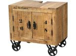 Unterschrank SIT, beige (natur), B:66cm H:61cm T:43cm, Massivholz, Schränke, Unterschrank, mit schwarzem Aufdruck im Industrial-Stil