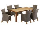 Garten-Essgruppe MERXX "Toskana", braun (hellbraun), Polyrattan, Sitzmöbel-Sets, Garten-Essgruppe, 6 Sessel, Tisch 185x90cm, Polyrattan/Akazie