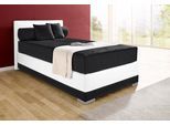 Boxspringbett MAINTAL "Lago", schwarz-weiß (schwarz, weiß), B:97cm L:210cm, Bezug Kopteil und seitliche Unterbox wahlweise Microvelours aus 100% Polyester oder Kunstleder;DIe Obermatratze ist bei beiden Bezugsqualitäten mit Microfaser (100% Polyester) bezogen, Unterseite 100% Baumwolle;Das Kopfteil ist bei Microvelours an den Ecken abgerundet, bei Kunstleder gerade;Bezug der Oberseite aus strapazi