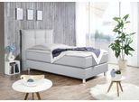 Boxspringbett MAINTAL, grau (hellgrau), Liegefläche B/L: 100cm x 200cm, H4, Tonnentaschen-Federkernmatratze, Bezug der Spiegelfläche Matratzendrell aus 100% Polyester;Strukturstoff-Bezug (100% Polyester);Kaltschaum-Topper: Bezug aus 100% Polyester. Abnehmbar und waschbar bis 60Grad, Komplettbetten, Boxspringbett
