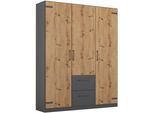 Drehtürenschrank RAUCH "Holmes", grau (graumetallic, eiche artisan), B:136cm H:197cm T:54cm, Holzwerkstoff, Schränke, Drehtürenschrank, im Industrial Style, mit Schubkästen, mit oder ohne Spiegel