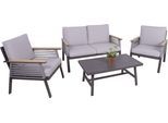 Gartenlounge-Set GARDEN PLEASURE "Lounge-Gruppe »DENIA«", beige (natur, dunkelbraun), Aluminium, Sitzmöbel-Sets, Gartenlounge-Set, 2 Sessel, 1 Sofa,Tisch LxB: 55,5x100 cm, inkl beigen Kissen