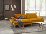 Ecksofa W.SCHILLIG "enjoy&MORE, Designsofa, elegant und bequem, L-Form", gelb (brandy s37), B:294cm H:87cm T:185cm, Chenille-Flachgewebe R66 (85% Polyester, 15% Nylon);Longlife Xtra-Leder Z59: Glattleder mit modischer Prägung. Hautstärke 0, 9 - 1, 1 mm;Stoff S37 (100% Polyester), Sofas, Ecksofa, mit Sitztiefenverstellung, Füße Chrom glänzend, Breite 294 cm