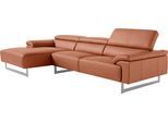 Ecksofa EGOITALIANO "Malika, edel und bequem, Designsofa mit hochwertigen Bezügen, L-Form", rot (brick), B:287cm H:94cm T:165cm, Leder »BULL« (echtes Rindsleder). Geschliffenes, pigmentiertes und behandeltes Rindsleder mit einer Dicke von 1, 3-1, 5 mm. Dieses Leder zeigt eine ziemlich weiche Hand mit einem halb undurchsichtigen Aussehen. Es handelt sich um ein geschütztes Leder. Eine leichte Decks