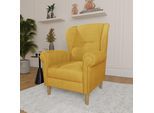 Ohrensessel HOME AFFAIRE "OSTIANO B/T/H: 80/82/98 cm, Sessel", gold, B:80cm H:98cm T:82cm, 92% Polyester, 8% Nylon, Sessel, Ohrensessel, Einzelstück, dicke geschwungene Armlehnen, uni und kariert