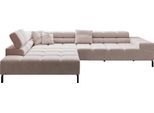 Ecksofa HOME AFFAIRE "Ancona New, wahlweise motorische Sitztiefenverstellung, auch in Cord", beige (sand), B:321cm T:216cm, 100% Polyester, Sofas, Ecksofa, feine Steppung, mit Kopfteilverstellung, 3 Zierkissen, L-Form