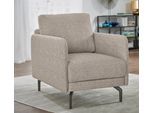 Sessel "CR.450, Designsessel, Loungesessel", bunt (graubeige, natur 044, 20), B:70cm H:85cm T:95cm, NaturLEDER OSKAR (echtes Rindsleder);Chenille COCO (72% Polyester 15% Baumwolle 13% Polyacryl), CREATION BY ROLF BENZ, Sessel, Sessel, Armlehne sehr schmal, Breite 70 cm, Alugussfuß Umbragrau