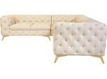 Chesterfield-Sofa HOME AFFAIRE "Ecksofa GLYNIS L-Form mit Wellenunterfederung, Maße B/T/H 323/264/75cm", beige (creme), B:323cm H:75cm T:264cm, Struktur (100% Polyester);Samtoptik (100% Polyester), Sofas, Chesterfield-Sofa, aufwändige Knopfheftung, moderne Chesterfield Optik, Fußfarbe wählbar