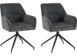 Esszimmerstuhl BYLIVING "Jacky 2er-Set", grau (anthrazit, schwarz, anthrazit), B:62cm H:87cm T:56cm, Metall, Polyester, Stoff, Stühle, Esszimmerstuhl, drehbarer Stuhl mit Taschenfederkern und moderner Stoffkombination