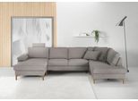 Wohnlandschaft 3C CANDY "Lecce, wahlweise PUR-Schaumstoff oder Tonnentaschenfederkern U-Form", grau, B:339cm H:86cm T:220cm, 95% Polyester, 5% Nylon, Sofas, Wohnlandschaft, Bettkasten in Umbauecke und Longchair, sowie Querschläfer im 2-Sitzer