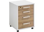 Rollcontainer FMD "Calvi", weiß (weiß brilliant, alteichefarben), B:48cm H:65,5cm T:49,5cm, Holzwerkstoff, Rollwagen, Rollcontainer
