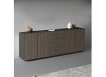 Sideboard HOME AFFAIRE "Vega Sideboard,Kommode,220 cm", schwarz (anthrazit matt, canneté dunkel), B:220cm H:86cm T:43cm, Sideboards, Sideboard, mit 4 Türen und 3 Schubladen,Fronten mit Rillen-Optik