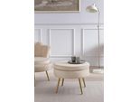 Polsterhocker SALESFEVER "Calm Gepolsterter Hocker mit Charme", beige (beige, gold), B:52cm H:41cm T:52cm, Metall, Samt (100% Polyester), Hocker, Polsterhocker, mit hohem Sitzkissen