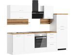 Küchenzeile KOCHSTATION "KS-Milan", weiß (küche: weiß, front: weiß, korpus: weiß, arbeitsplatte: wotaneiche), B:270cm H:200cm T:60cm, Komplettküchen-Sets, Küchenzeile, 270 cm breit, robuste Metallauszüge, viel Stauraum