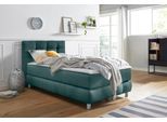 Boxspringbett HOME AFFAIRE "Salo", blau (petrol), B:104cm L:211cm, Struktur (100% Polyester);Bezug der Spiegelfläche Matratzendrell aus 100% Polyester;Samtoptik (100% Polyester), Komplettbetten, Boxspringbett, incl. Topper, 6 Breiten, 2 Härtegrade, TFK auch in Härtegrad 4