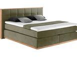Boxspringbett HOME AFFAIRE "Vinton", grün (olive), B:180cm L:213cm, Komplettbetten, Boxspringbett, aus massiver Eiche, verschiedene Härtegrade (auch H4)