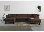 Wohnlandschaft SIT & MORE "Belluci U-Form", braun (dunkelbraun), B:321cm H:85cm T:195cm, Sofas, Wohnlandschaft, Kopfteilverstellung und Federkern, wahlweise mit Bettfunktion
